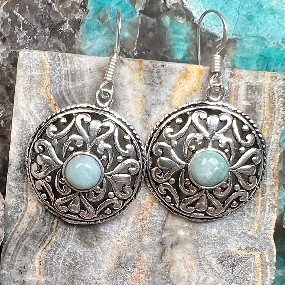 Genuine Larimar earrings (Z-6) - Picture 2 of 9